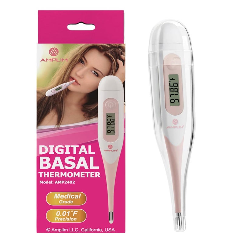 Amplim Digital Basal Thermometer, Medical Grade Accurate BBT for Ovulation Tracking, 1/100th Degree High Precision Fertility Prediction, 60-Sec Read, Memory Recall, Flexible Waterproof Tip – Pink - Image 1